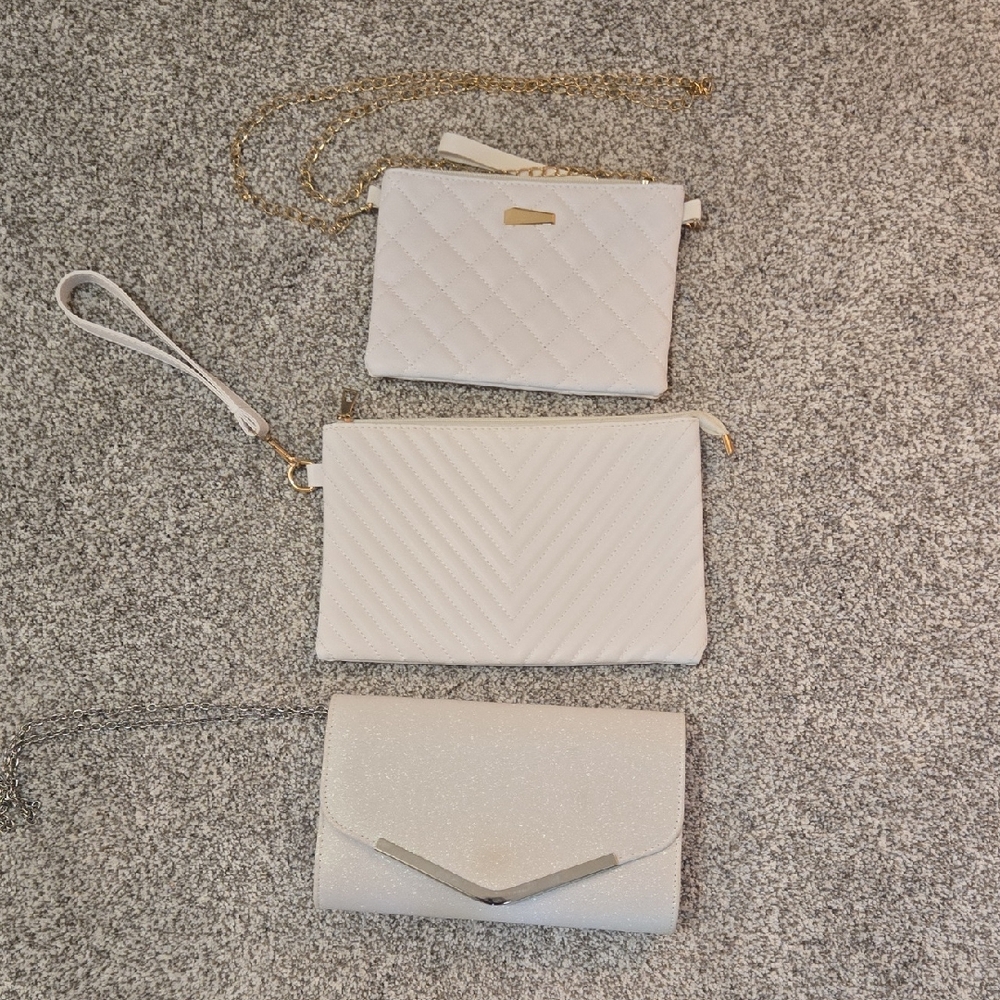 Chic White Quilted Clutch and Wristlet Set